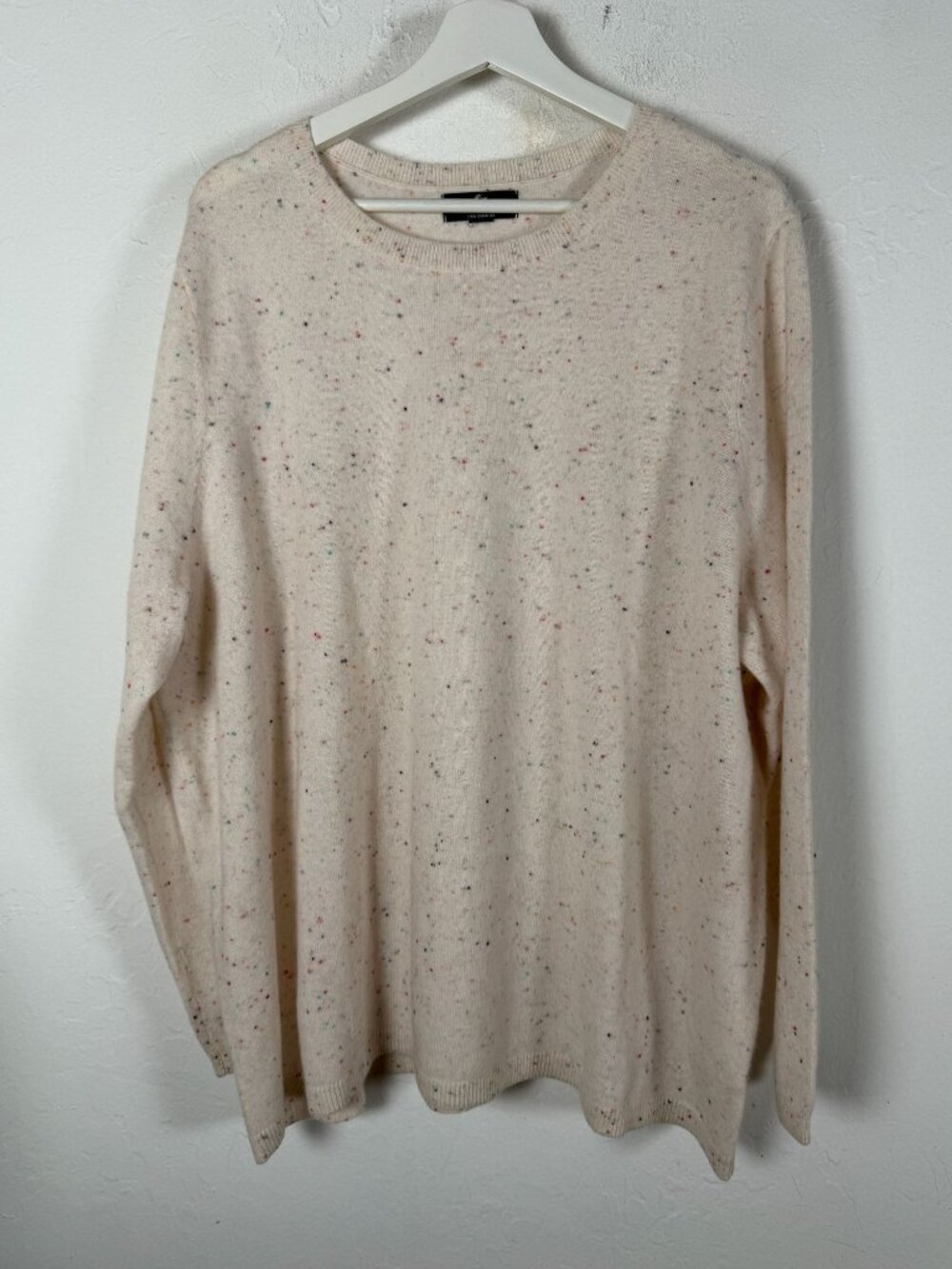 Lands' End Womens Cashmere Sweater Oatmeal Confetti Donegal Crewneck Pullover